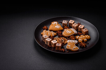 Beautiful Christmas composition with copy space with an inscription in wooden cubes