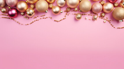 Golden Christmas flat lay background