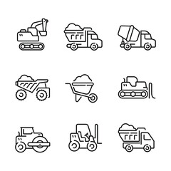 Construction vehicle icon set isolated on white background