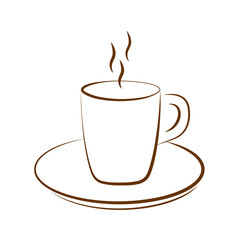 Vector symbol of a cup on a saucer with a hot drink