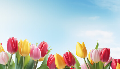Dutch tulips on the background of the sky, easter concept