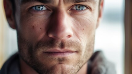 Obraz premium Extreme close-up of a man's eyes focused on the lens.