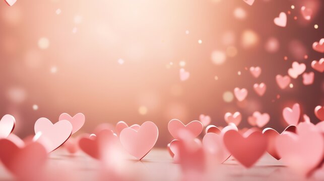 Hyper realistic paper cut hearts confetti background for Valentine's day. AI generated image