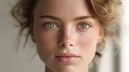 Naklejka premium Rosy-cheeked and radiant, she exudes natural beauty.