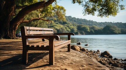 Obraz premium Bench On Mountain Lake, HD, Background Wallpaper, Desktop Wallpaper 