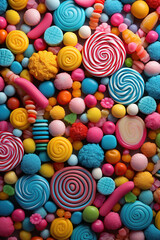 Fototapeta na wymiar Flat lay of various colorful candies background, Mixed collection, AI Generative