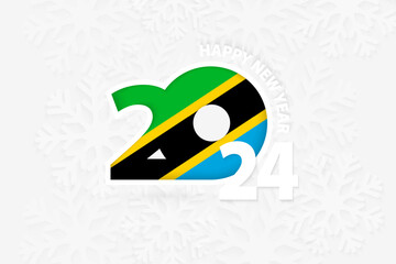 New Year 2024 for Tanzania on snowflake background.
