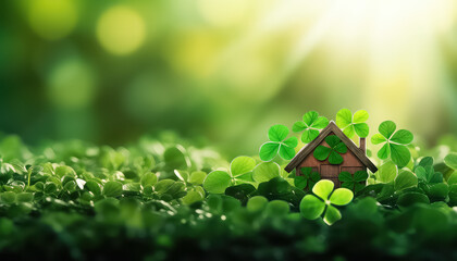 Clover and a small forest house, concept St.Patrick 's Day - obrazy, fototapety, plakaty