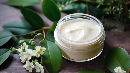 Natural cosmetic products with green leaves