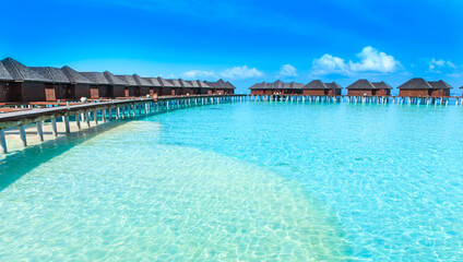  beach with Maldives.  beach with water bungalows at Maldives