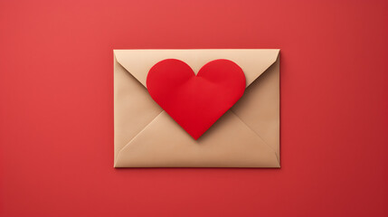 Craft envelope with red heart. Romantic love letter