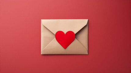 Craft envelope with red heart. Romantic love letter - obrazy, fototapety, plakaty