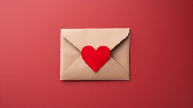 Craft envelope with red heart. Romantic love letter