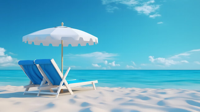 summer beach vication scene with blue background.