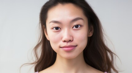 Naklejka premium A closeup shot captures the raw beauty of an Asian woman with imperfect skin.