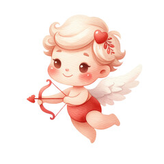 Fototapeta premium Cartoon angels with hearts gifts and cupid arrows. Valentine cupids collection rainbow and love balloon clipart