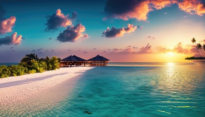 Beautiful tropical Maldives island with beach