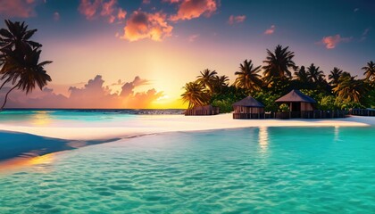 Beautiful tropical Maldives island with beach - obrazy, fototapety, plakaty