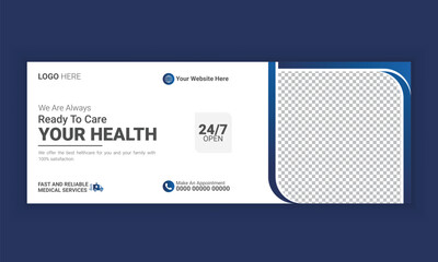 Medical healthcare social media cover photo design with gradient color template.


