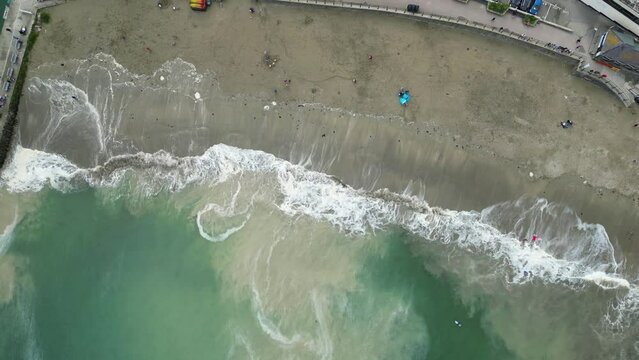 East Looe Beach in Cornwall, England, United Kingdom (aerial shot)