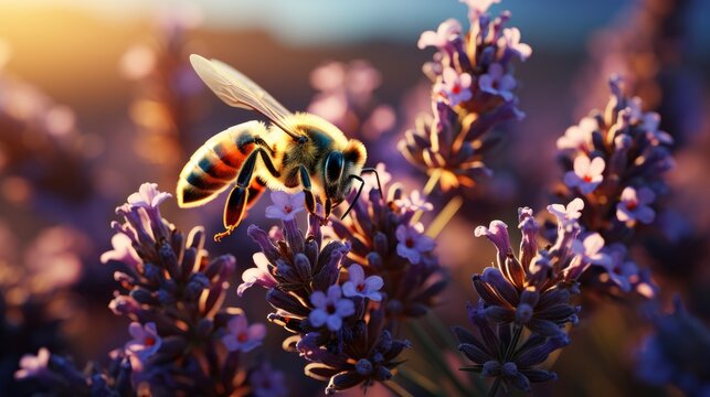 Close Picture Bee Collecting Pollen Lavender, HD, Background Wallpaper, Desktop Wallpaper 