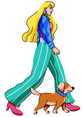 Woman Walking with Her Dog