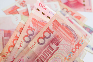 paper banknotes of various denominations, Chinese yuan , business and finance