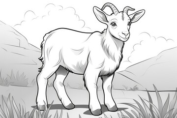Fototapeta premium Goat on white background, illustration. Coloring page. Generative AI
