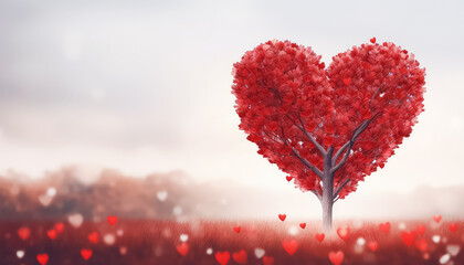 Tree in the shape of a red heart, valentine's day concept