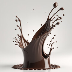 3D render of an isolated crown Chocolate chunks flow impactful Splash and chocolate drops and ripple cocoa powder and nuts and milk flow ice cream