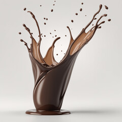 3D render of an isolated crown Chocolate chunks flow impactful Splash and chocolate drops and ripple cocoa powder and nuts and milk flow ice cream