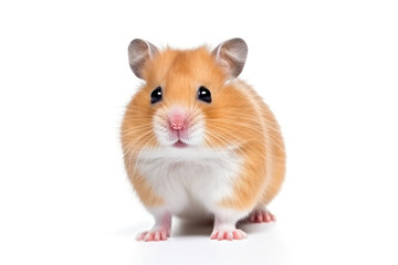Red and white hamster isolated on white background, front view.generative ai