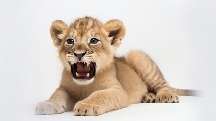 Obraz premium Baby lion on white background