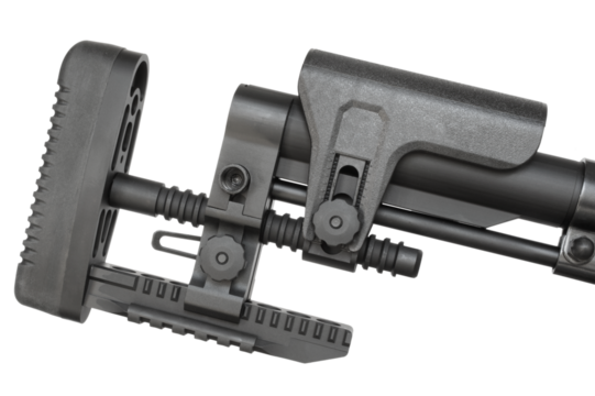 Firearm stock with adjustable cheekpiece and recoil pad that can be changed to alter length of pull for a shooter.