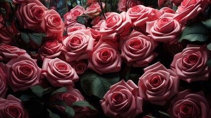 Endless Beauty in Depth: Vivid Pink Roses Flourishing in a Dark Enigmatic Garden