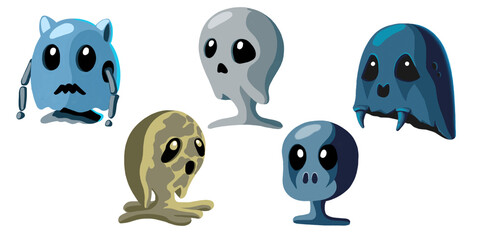 set of small cute monsters for games, scull shape