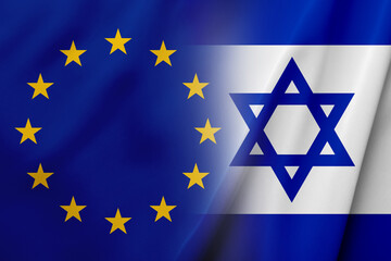 International relations. Flags of Israel and European Union