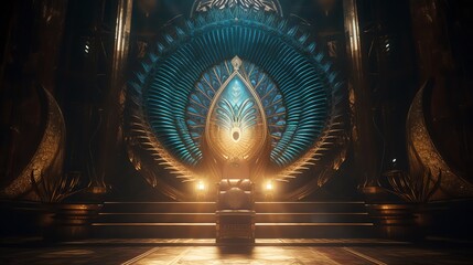 Throne room inside  of the Pyramid. Fantasy background. AI generated image - obrazy, fototapety, plakaty