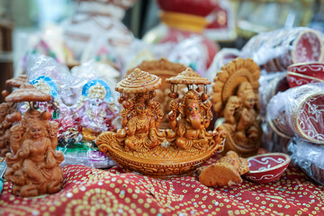 hindu god lakshmi and ganesha idol clay made from flat angle