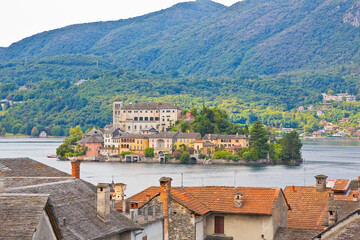 The famous St. George Island in the Orta Lake, one of the most famous small italian island...