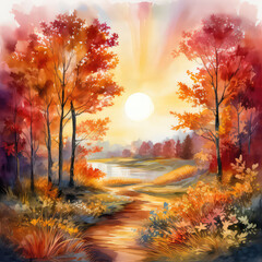 Fototapeta premium Beautiful nature landscape decorative background, ai generative