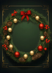 Fototapeta na wymiar Christmas Flyer, with Christmas wreath