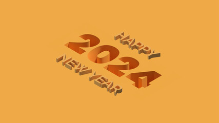 2024 Alphabet Number 3D Render. Isometric Illustration Yellow Background.