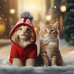 Christmas pet dog and cat shot