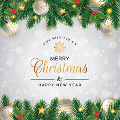 vector elegant christmas post design with realistic decoration abstract white background. Holiday, happy new year and winter festival design