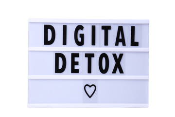 PNG,The inscription "digital detoxification" on a white board, isolated on white background