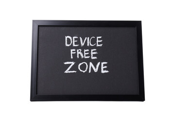 PNG,The inscription "device free zone" on a black board, isolated on white background