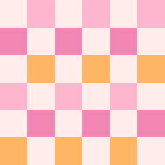 Checkerboard retro groovy background. Geometric pastel square texture in vintage y2k style. Hippie 70s pattern. Plaid pattern background. Pink and yellow colors.