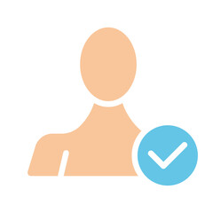 Man with a tick. Check mark, approved, agree, pass the test, identity verification, security system, agreement, allow, id, confirm, personal data protection, account. Colorful icon on white background