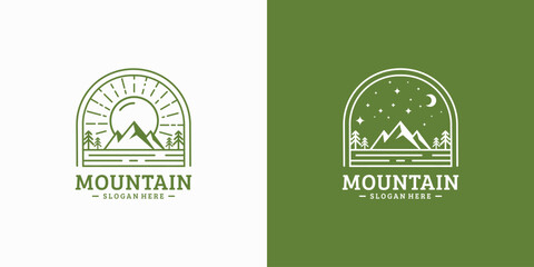 Vintage vector mountain landscape logo design